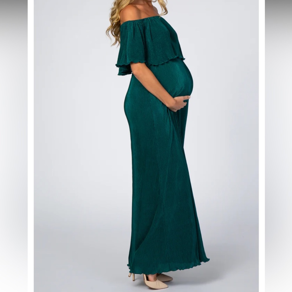 Pink Blush | Green Maternity Maxi Dress